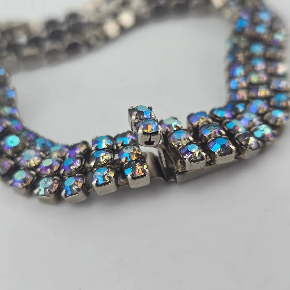 Vintage Weiss Blue AB Rhinestone Bracelet Size 6.5